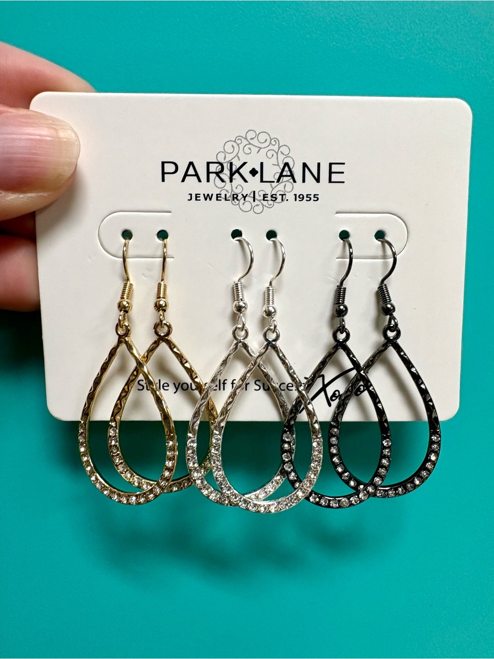 Park Lane Oui Teardrop Dangle Earrings - Gold, Silver, Hematite (Black) NWT